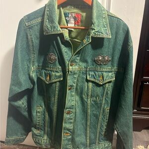 Guess Teal Denim Jacket with Embellishments